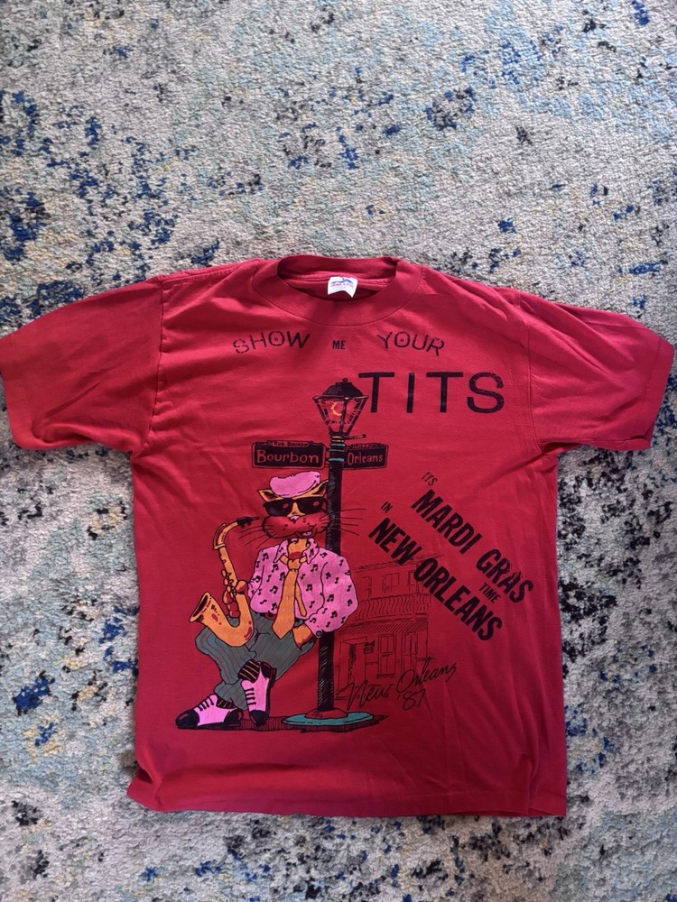 Vintage 1987 New Orleans Mardi Gras Bourbon St. Party Time T Shirt Sz L 80s VTG