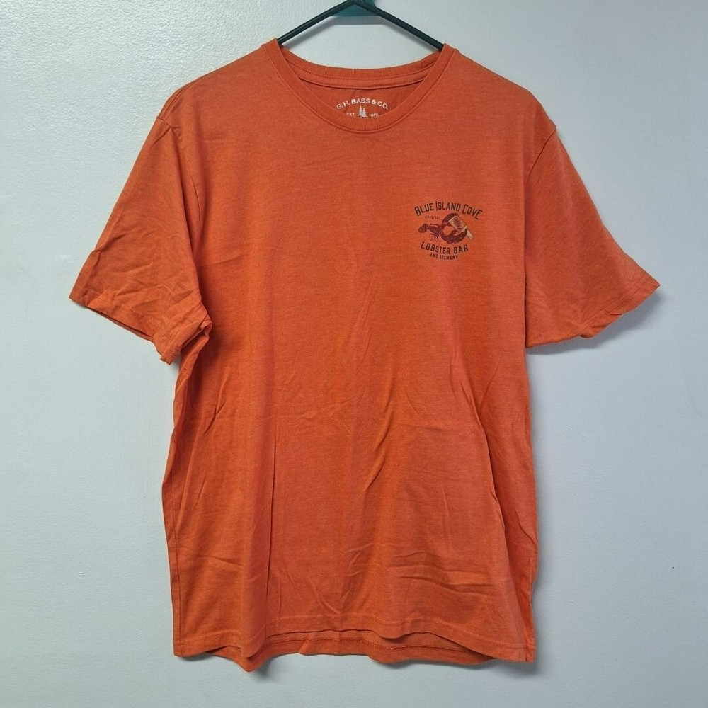 G H Bass Co Tee Shirt Orange Lobster Bar Island Cove Mens Large Short Sleeve