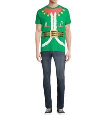 Holiday Time Mens Christmas T-Shirt 3XL Green Jingle Bell Short Sleeve Crew Neck