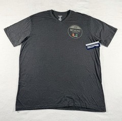 Pro Edge Men’s Heather Gray V Neck Tri-Blend Miami Hurricanes Logo T Shirt, 2XL