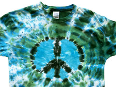 Vintage Tie Dye Mens Mens T-Shirt Large Green Blue Y2K Peace Hippie Festival