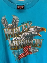 Vtg 1990 Harley Davidson 3D Emblem T Shirt XL Eagle Single Stitch Teal USA Made