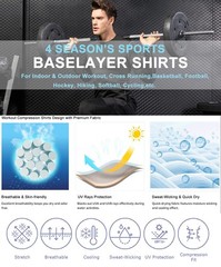 Mens Compression Shirt Long Sleeve Athletic Running Gym Cool Dry Baselayer