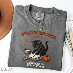 Vintage Spooky Biscuits Bakery Shirt Cute Black Cat Halloween Kneading Tee