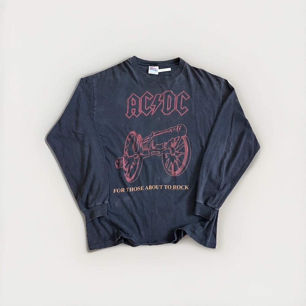 AC/DC Vtg 1999 Faded For Those About To Rock Long Sleeve Tee Shirt We Salute You