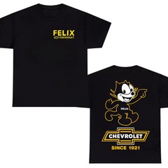 Felix Chevrolet Since 1921 Graphic T-Shirt – Retro Felix Cat Outline Logo Tee, C