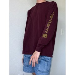 Carhartt Long Sleeve Graphic Tee Burgundy Maroon Loose Fit Cotton Men L TK0231-M