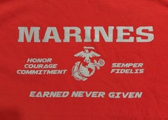 USMC “MARINES – EARNED NEVER GIVEN” Red T-Shirt – Size XL – by MV Sport – NWT!