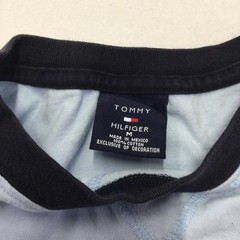 Tommy Hilfiger Shirt Mens Medium Blue Striped Contrast Trim Logo Crewneck