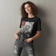 Japanese Dragon T-Shirt Monochrome Sumi-e Art Taikan Yokoyama Graphic Kanji Zen