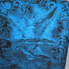 Ocean Whales Shirt Adult 2XL XXL Blue Graphic All Over Screen Print Mens