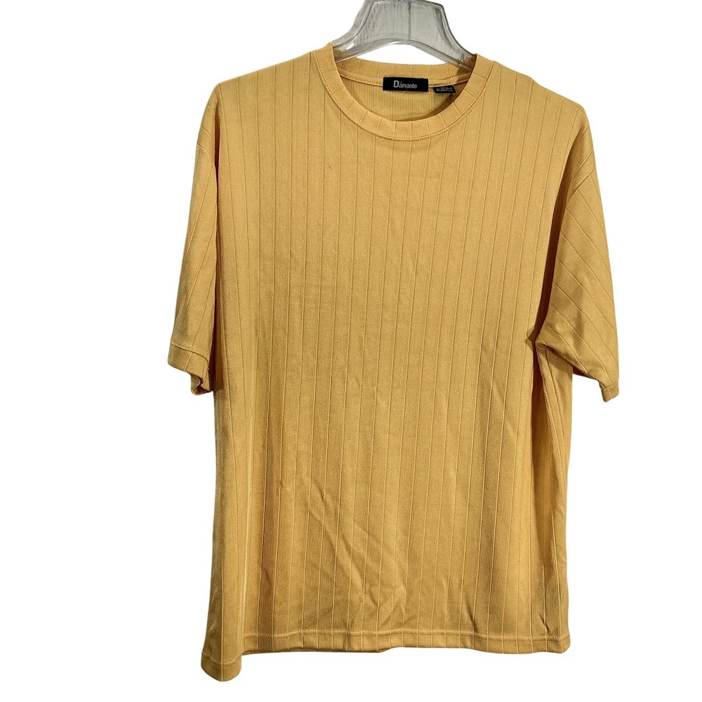 Dámante Shirt Mens XL Yellow Ribbed Vertical Stripe Short Sleeve Crewneck Knit