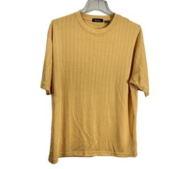 Dámante Shirt Mens XL Yellow Ribbed Vertical Stripe Short Sleeve Crewneck Knit