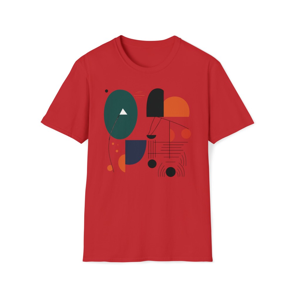 Geometric Tapestry: A Symphony of Shapes and Stories on Unisex Softstyle T