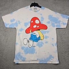 Smurfs Tie Dye Shirt Mens Large L Blue White Retro Mushroom Cartoon Casual NWT