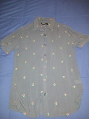 Pac Sun Mens Button Down Black Shirt with Red Rose Pattern, Rayon Size S