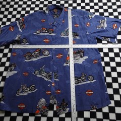 Vintage Harley Davison biker Hawaiian all over print button up Shirt 2XL Silk