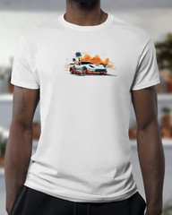 Men Super Sports Car On Road White Smooth Polyester T-shirt Regular Size Gift