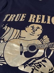 True Religion Metallic Silver Buddha Short sleeve Graphic T-shirt Men’s Med Blue
