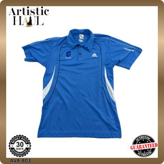Adidas Polo Shirt Blue 3-Stripes Short Sleeve Size M 100% Polyester