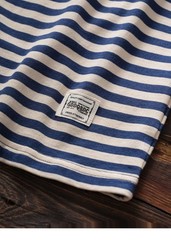 American Tough Guy Style Henry Collar Striped Washed Cotton Short Sleeved Shirt