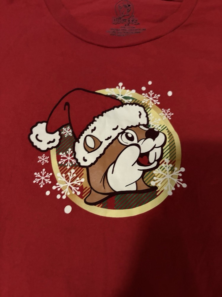Buc-ee’s Men’s Red Christmas Graphic Print Crew Neck Short Sleeve Cotton Tee 2X