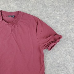 Asos Shirt Men Large Red Burgundy Crew Neck Short Sleeve Stretch Pullover Casual
