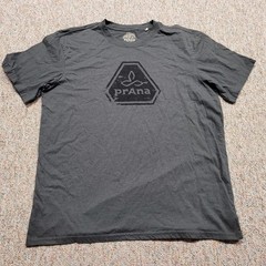 PrAna Shirt Mens XL Grey Pullover Cotton Graphic Logo Casual Outdoors