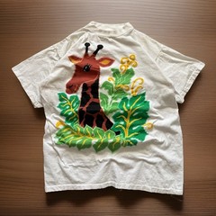 Vintage 80s Short Hills Hand Painted T-Shirt XL One Sz Single Stitch Tee Giraffe