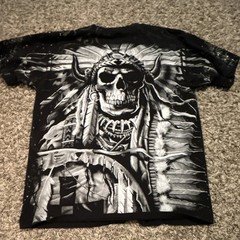 Yazbek Men’s L Black Cotton Graphic Skull Native American Crew Neck T-Shirt
