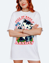 Full of Rage & Anxiety Kitty Graphic Tee Funny Vintage Cat Shirt