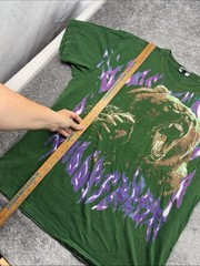 Teddy Fresh Short Sleeve Shirt Green Bear Mens XL Inferno Print Graphic Flames
