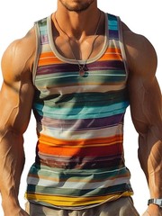 Retro Striped 3D Graphic Tank Top for Men – Sleeveless Quick-Dry Summer Vest