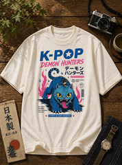 K-Pop Demon Cat Streetwear Tee – Anime Style Graphic Monster Cat T-Shirt