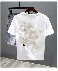 Men’s Panther Embroidery Short Sleeve T-Shirt Urban Streetwear Casual Tee