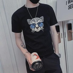 Men’s Designer Embroidered Leopard Head T-Shirt Slim Fit Casual Summer Tee