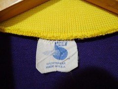 S Vtg 90s Y2K Purple Yellow Striped Acid House Rave Cyber Club Jersey T-Shirt