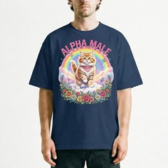 Alphamale Cat Rainbow Flowers Cute Kitten T-Shirt Whimsical Fantasy Kitty Tee