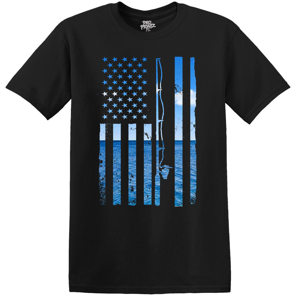 Ocean Fishing American Flag T-Shirt – Choose Your Color & Size