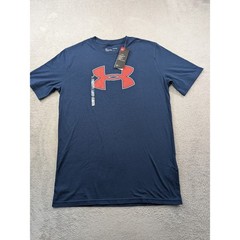 Under Armour Mens HeatGear Big Logo Graphic T-Shirt Navy Blue Red 1329583 Medium