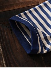 American Tough Guy Style Henry Collar Striped Washed Cotton Short Sleeved Shirt