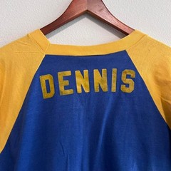 Vintage 70s Sportswear Athletic Shirt Two Tone Flock Print Blue T Shirt Size M