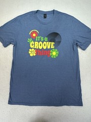 District Made Mens Graphics Tee “It’s a Groove Thing” Size XLarge Blue XL