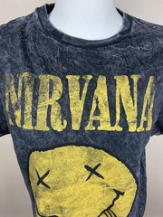 VTG Nirvana Smiley Face Acid Wash T-Shirt Size Medium 90’s Grunge Band Yellow