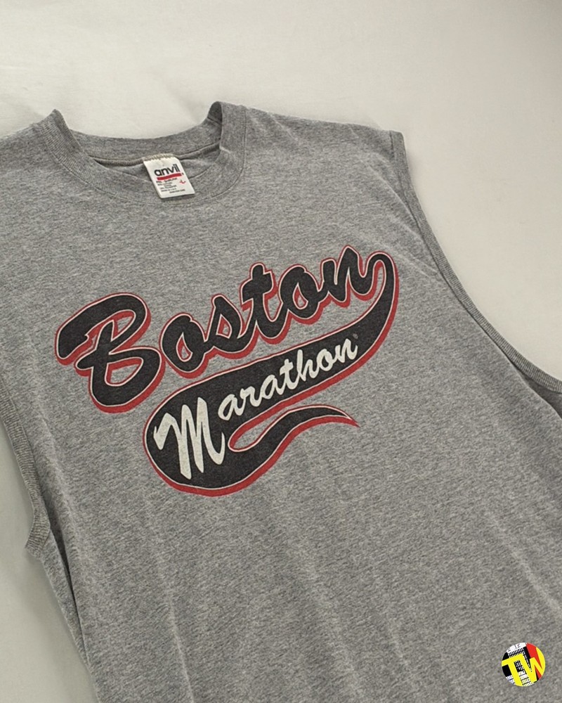 Vintage 90s Y2K Anvil Boston Marathon T-Shirt Sleeveless Skater Muscle Tee USA L