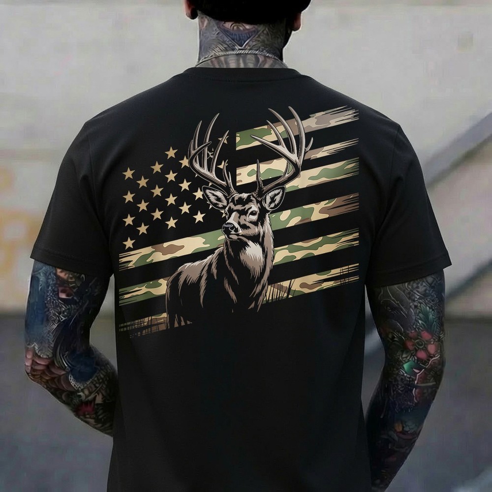 Deer Hunting Camo American Flag – Buck USA T-Shirt