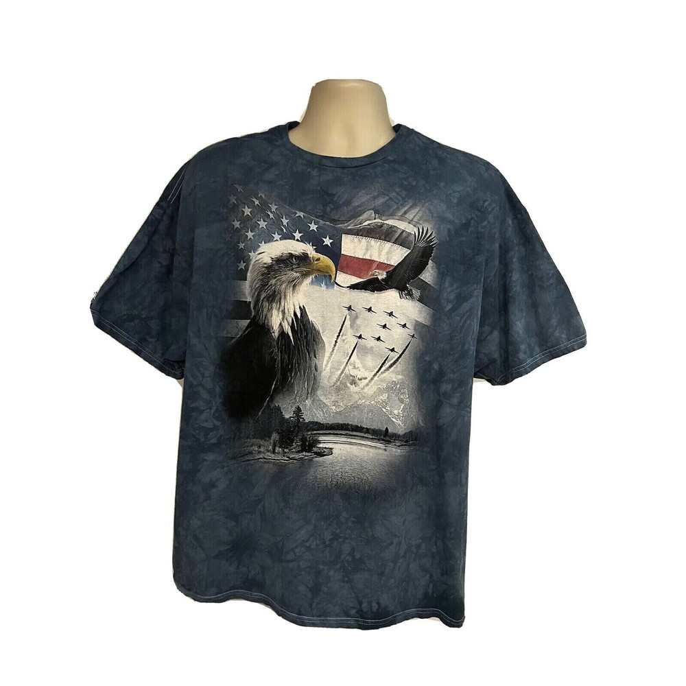 The Mountain US Flag Eagle Patriotic Gray Tie Dye Graphic T-Shirt Large Stretch