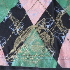 Christian Audigier SMALL Shirt Argyle Pink Green Gold Foil Ink Vintage LA