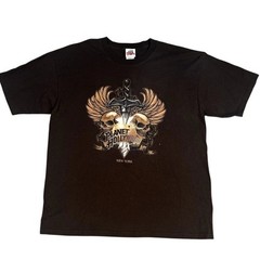 Vintage 1998 Planet Hollywood New York Skull Sword Graphic T-Shirt Mens XL Black