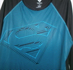 Superman Shirt Sz XL TM & DC Comics Black Turquoise Stripes Long Sleeves